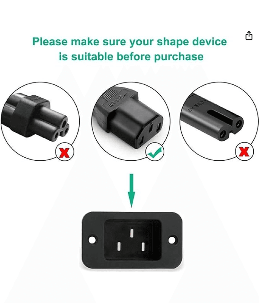 1.5m Power Cord 3 Pin Power Supply For Pc, Montior, Printer - Black view 2