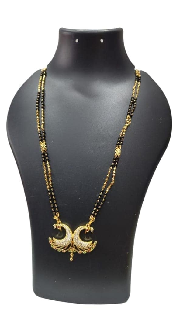 Gold Plated Traditional Indian Mangalsutra Necklace for Women with Black Beads view 4