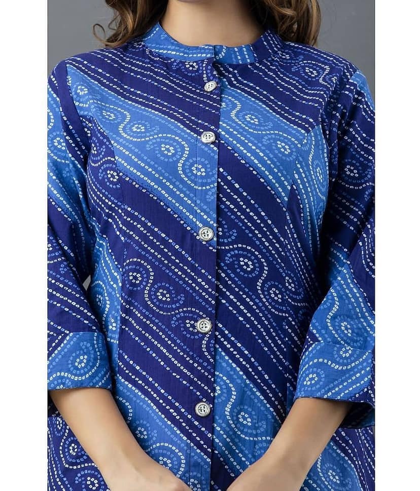 Lee Moda - Blue Cotton Women's Front Slit Kurti ( Pack of 1 ) view 2