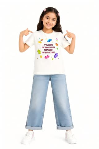KUCHU Unisex T-Shirt | The Big Picture Print | 6–7 Years | Cotton Modal Fabric | Soft Feel | Breathable | Digitally Printed | Vibrant Colour White