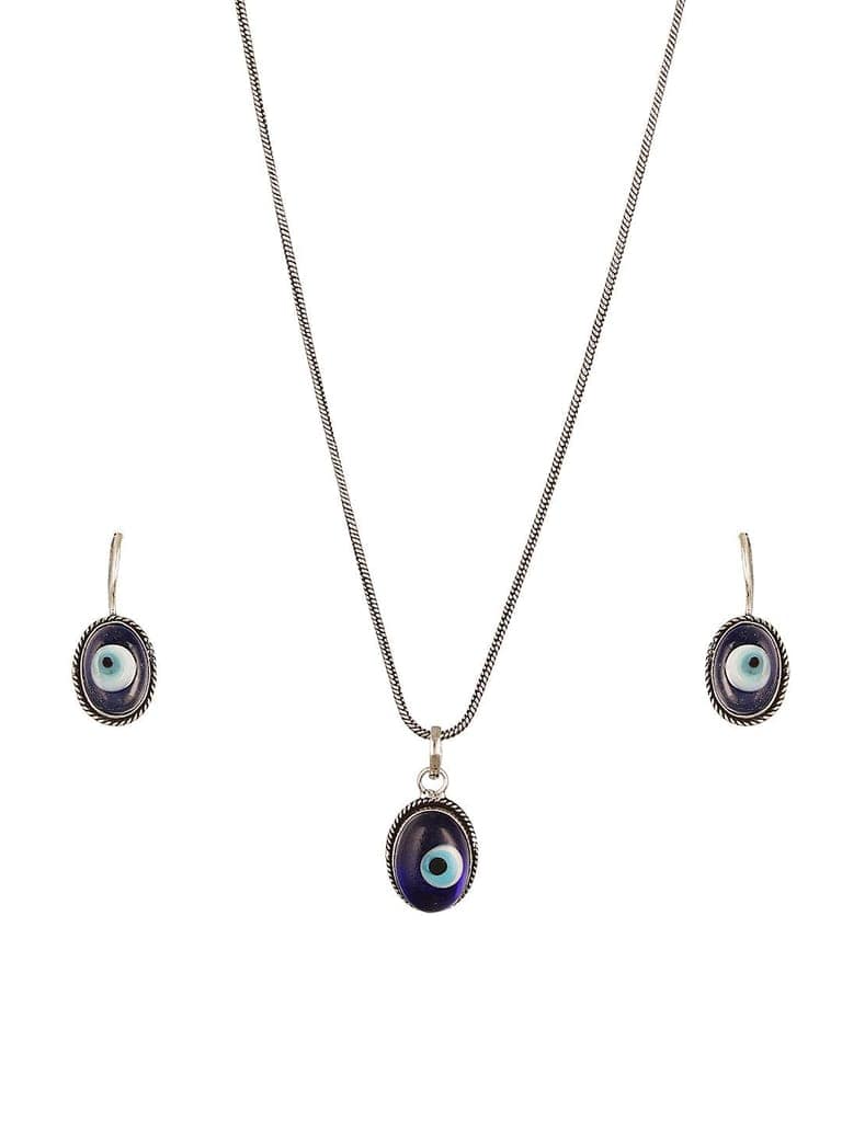 Silver Oxidised Toned Evil Eye Minimal Dailywear Pendant Jewellery Set view 6