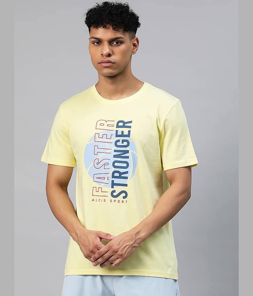 Alcis Yellow Cotton Regular Fit Men's Sports T-Shirt ( Pack of 1 )