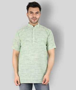 Latest Chikan - Green Cotton Blend Men's Shirt Style Kurta ( Pack of 1 )