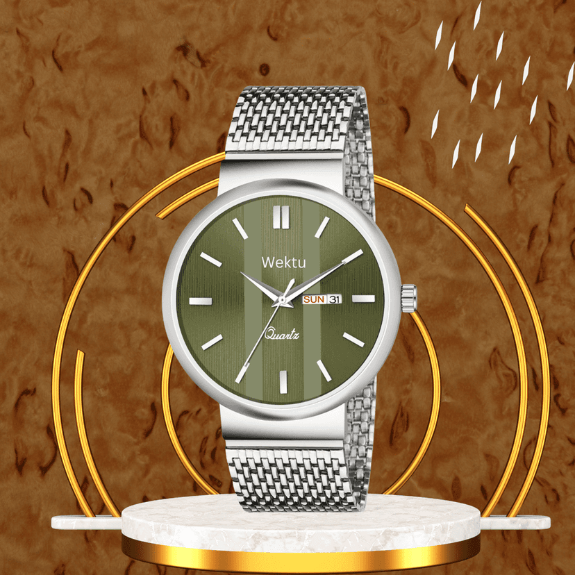 Wektu/POSH Premium Luxury Silver Watch with Engraved Detail