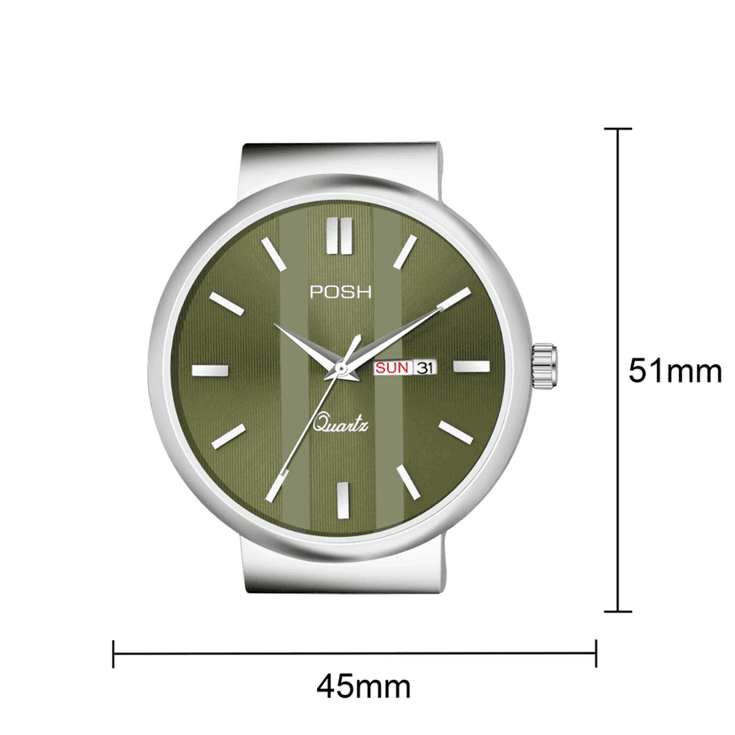 Wektu/POSH Premium Luxury Silver Watch with Engraved Detail view 2
