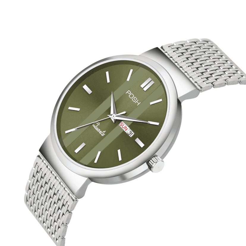 Wektu/POSH Premium Luxury Silver Watch with Engraved Detail view 3