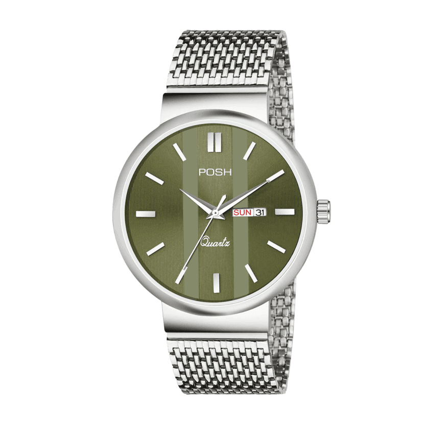 Wektu/POSH Premium Luxury Silver Watch with Engraved Detail view 4