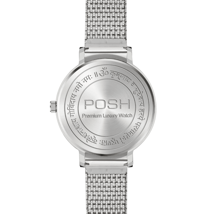 Wektu/POSH Premium Luxury Silver Watch with Engraved Detail view 7