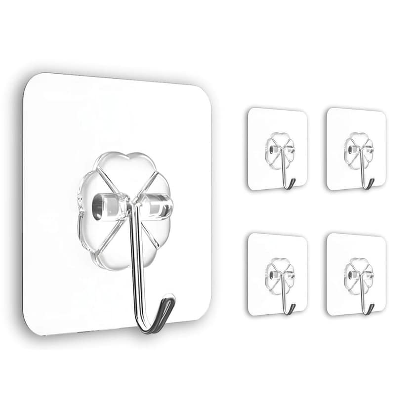 Heavy Duty Adhesive Hooks (5 Pcs) | 13.2lb Max, Nail-Free Stainless Steel Kitchen & Bath Hangers view 2