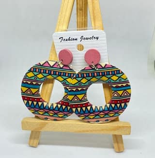 Muticolor Print Wooden Drop Earrings
