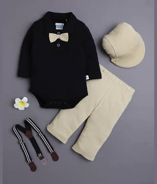 BUMZEE Pack of 1 Baby Boys Cotton Shirt & Pants Set ( Khaki )