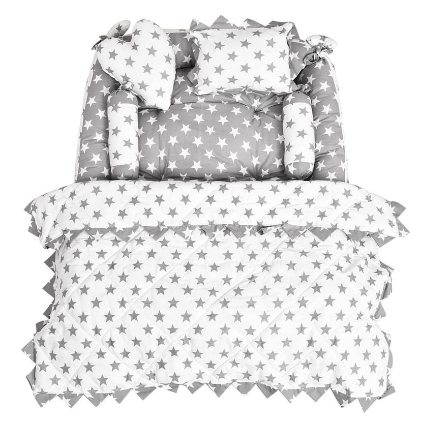 LOREM 4 Pillows & Square Shape Cotton Baby Bed for 0-1 Year BB12-15