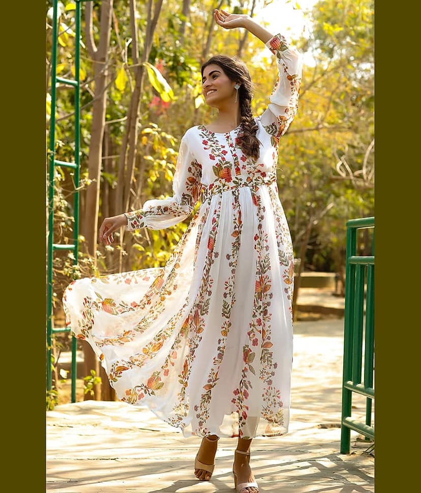 Juniper Women Chiffon Fit & Flare Dress ( Off White )