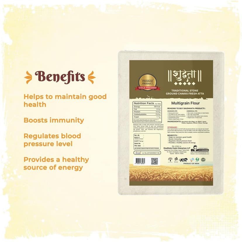 Shudhaata Premium Multigrain Atta (1kg) - Assorted Grains for Nutritious Goodness view 6