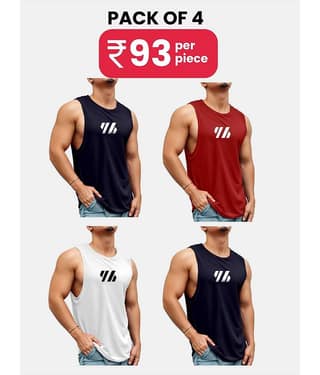 FTX Pack of 4 Polyester Gym Vest For Men ( Black )