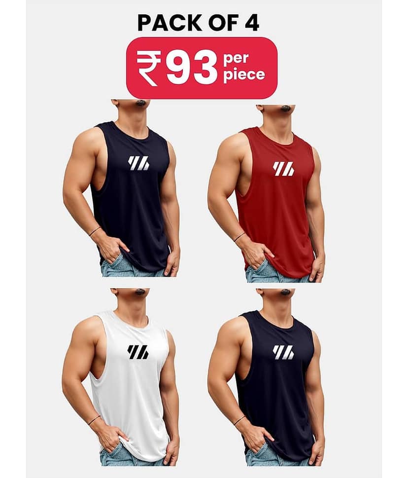 FTX Pack of 4 Polyester Gym Vest For Men ( Black )