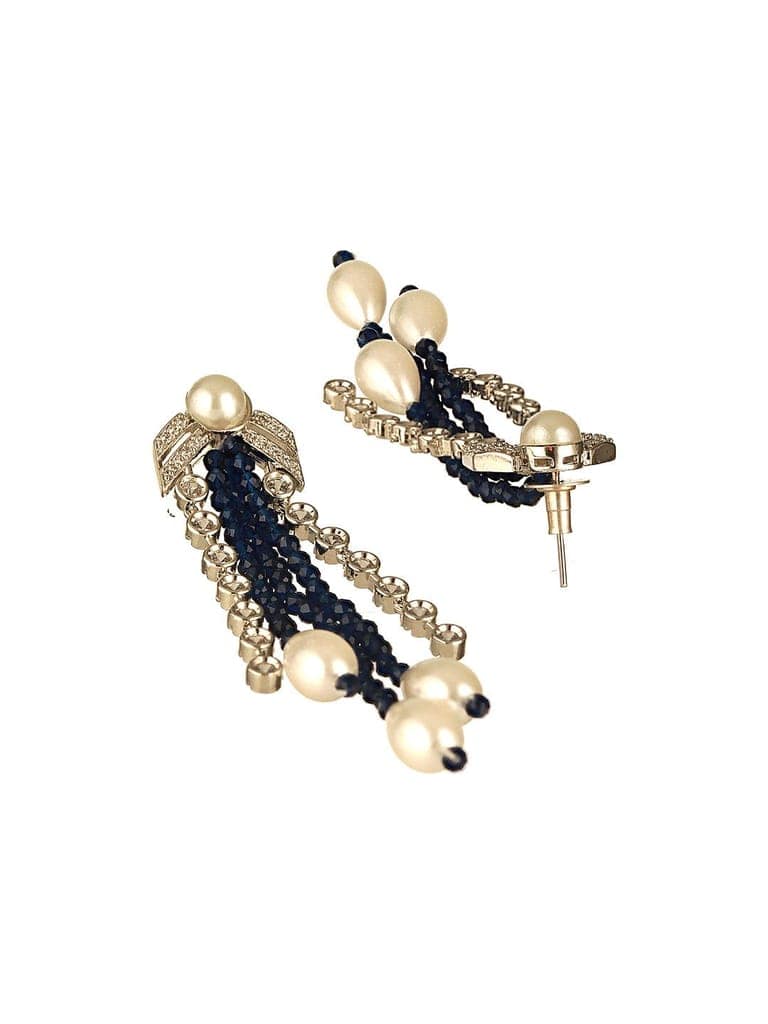 Silver Rhodium Plated Blue & White Pearls Multilayered Designer Maala Jewellery Set view 7