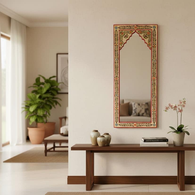 Handicraft Bedroom Floor Mirror | Wooden Floor-Mirror Roomy Mirror With Beautiful Painting view 2