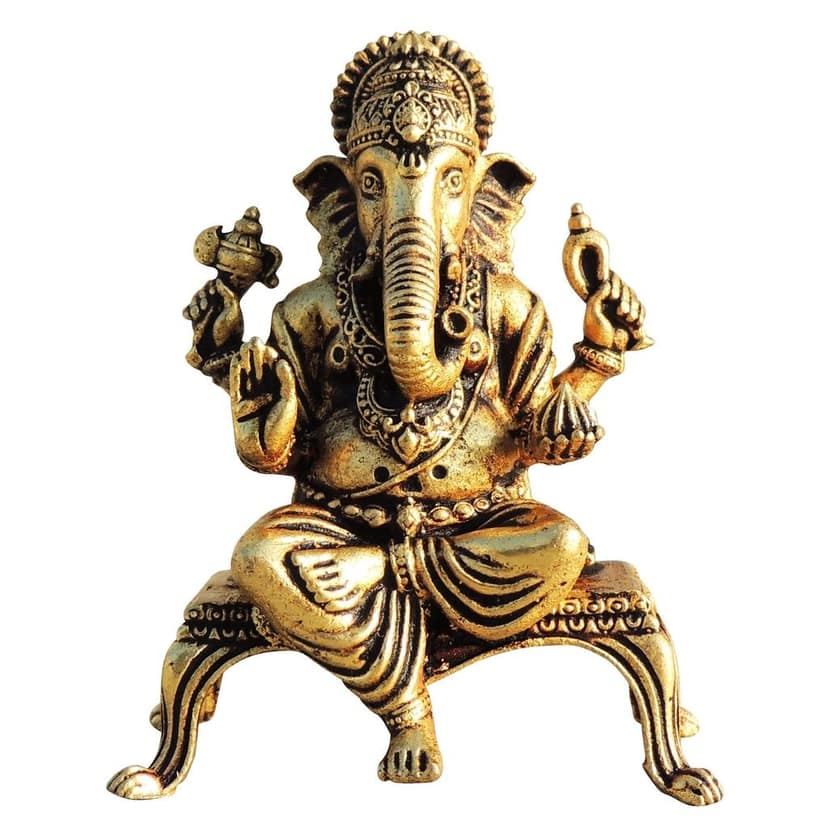 Brass Showpiece Ganesh On Chowki God Idol Statue, Made From Machine (BSMAS1699 G) view 2