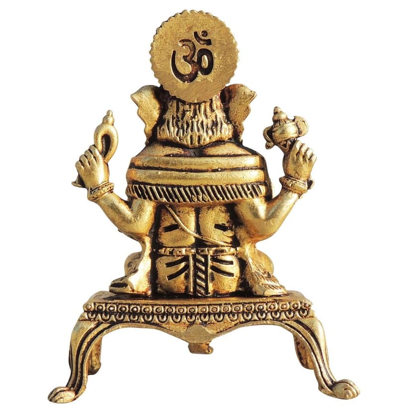 Brass Showpiece Ganesh On Chowki God Idol Statue, Made From Machine (BSMAS1699 G) view 3