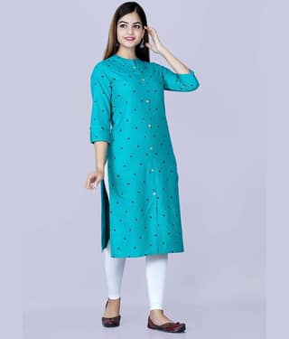 GlowWorld Cotton Printed Front Slit Women's Kurti - Green ( Pack of 1 )