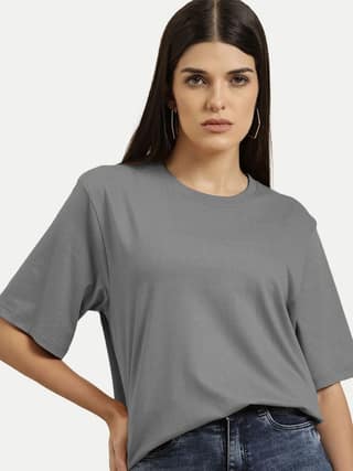 Women Basic Dark Grey Crew Neck T-shirt