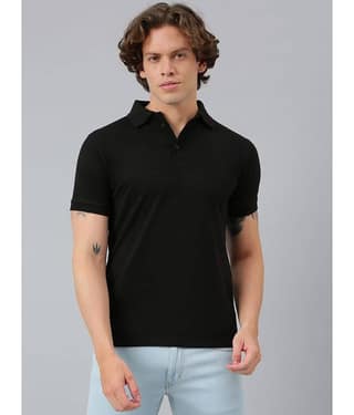 Flamboyant Pack of 1 Cotton Regular Fit Solid Half Sleeves Men's Polo T Shirt ( Black )