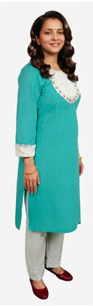 Women's Cotton Solid Colour Kurta and Palazzo Pant Set view 3