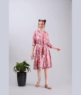 Amarasha Women Crepe Printed Fit & Flare Dress ( Peach )