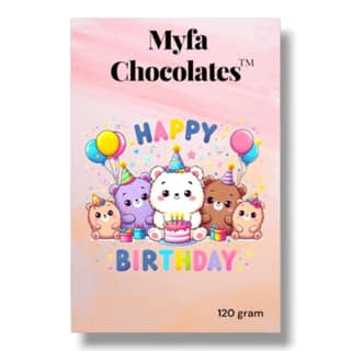 Myfa Chocolates Happy Birthday Premium Chocolate Bar - 120g | Cute Teddy Bear Theme Birthday Gift for Kids, Friends & Family | Delicious Party Favors & Return Gift Idea