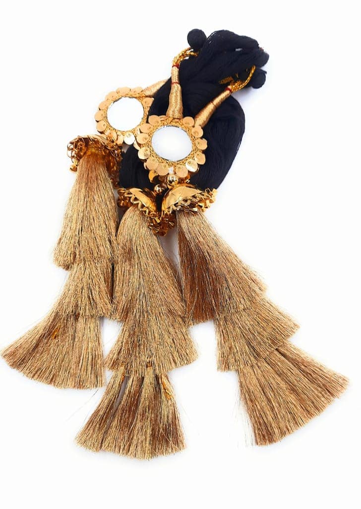 Jhumka & Mirror Punjabi Heavy Design Paranda/Patiala Shahi Parandi Design Golden & Multicolors view 3