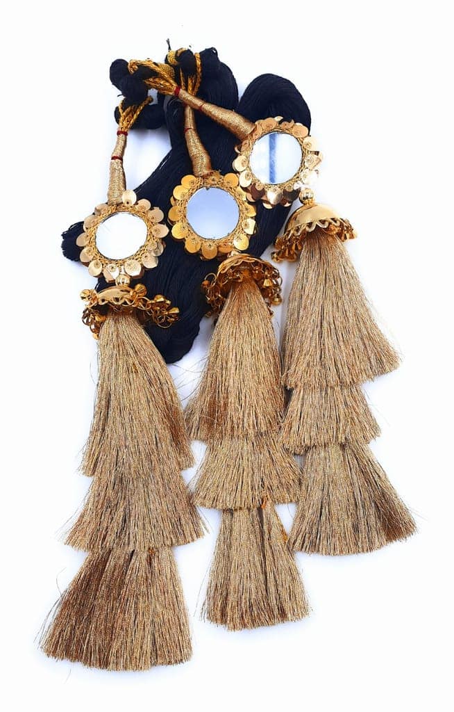 Jhumka & Mirror Punjabi Heavy Design Paranda/Patiala Shahi Parandi Design Golden & Multicolors view 4