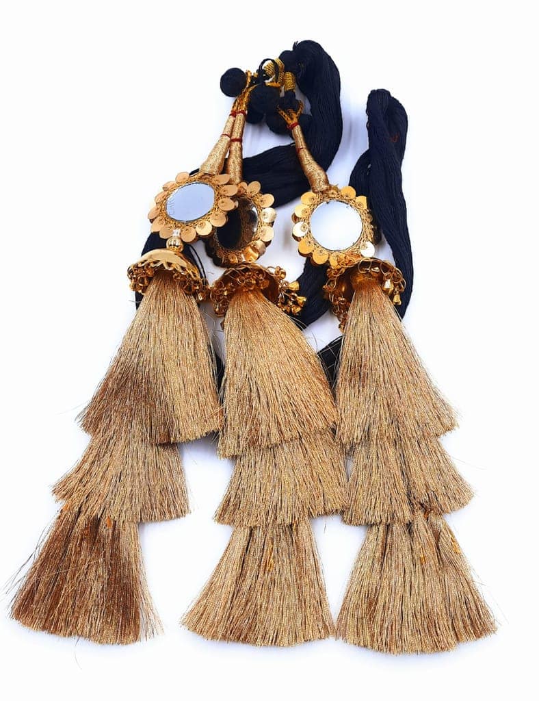 Jhumka & Mirror Punjabi Heavy Design Paranda/Patiala Shahi Parandi Design Golden & Multicolors view 7