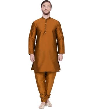 SKAVIJ Brown Silk Blend Kurta Pyjama Set