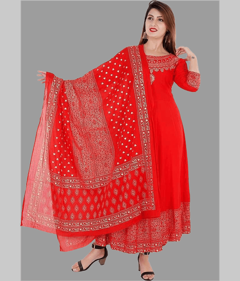 NUPITAL Rayon Printed Anarkali Women's Kurti with Dupatta - Blue ( Pack of 1 )