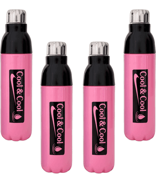 LAZYWINDOW Pink Plastic Insulated Water Bottle Pink Plastic Water Bottle 1000 mL ( Set of 4 )