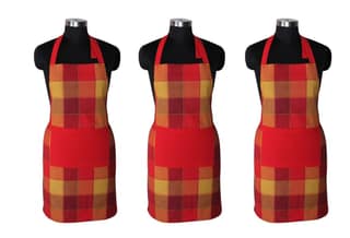 AIRWILL, 100% Cotton Yarn-dyed Designer Weaved Aprons, Sized 65cm in Width & 80cm in Length with 1 Center Pocket, Adjustable Buckle on Top and 2 Long Ties On Both 2 Sides. Pack of 3 Pieces
