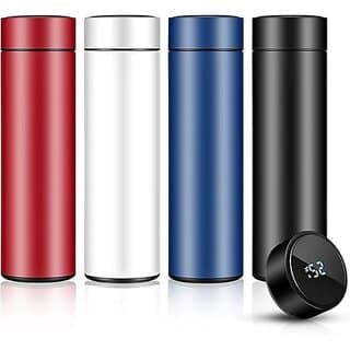 4 PCS Grade Stainless Steel Sports Water Bottle with LED Temperature Display,Double Wall Vacuum Insulated Water Bottle, Stay Hot for 24 Hrs,Cold for 24 Hrs (Mix Colors 4 PCS) 500 milliliters