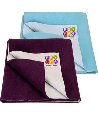 BeyBee Water Resistant Bed Protector Baby Dry Sheet with Ultra absorbance (Plum/Sea Blue)
