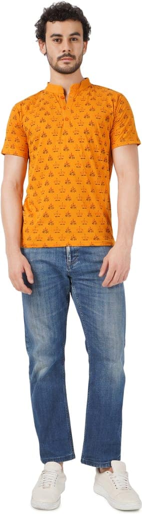 BLUEFICUS Men's Jai Shree Ram Printed Cotton Round Neck Half Sleeves T-Shirt (Mustard) view 8
