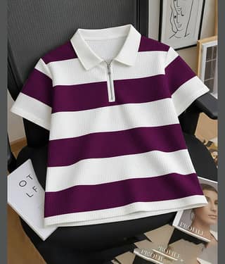 AOOSH Men Cotton Blend Regular Fit Checks Polo T Shirt ( Purple )