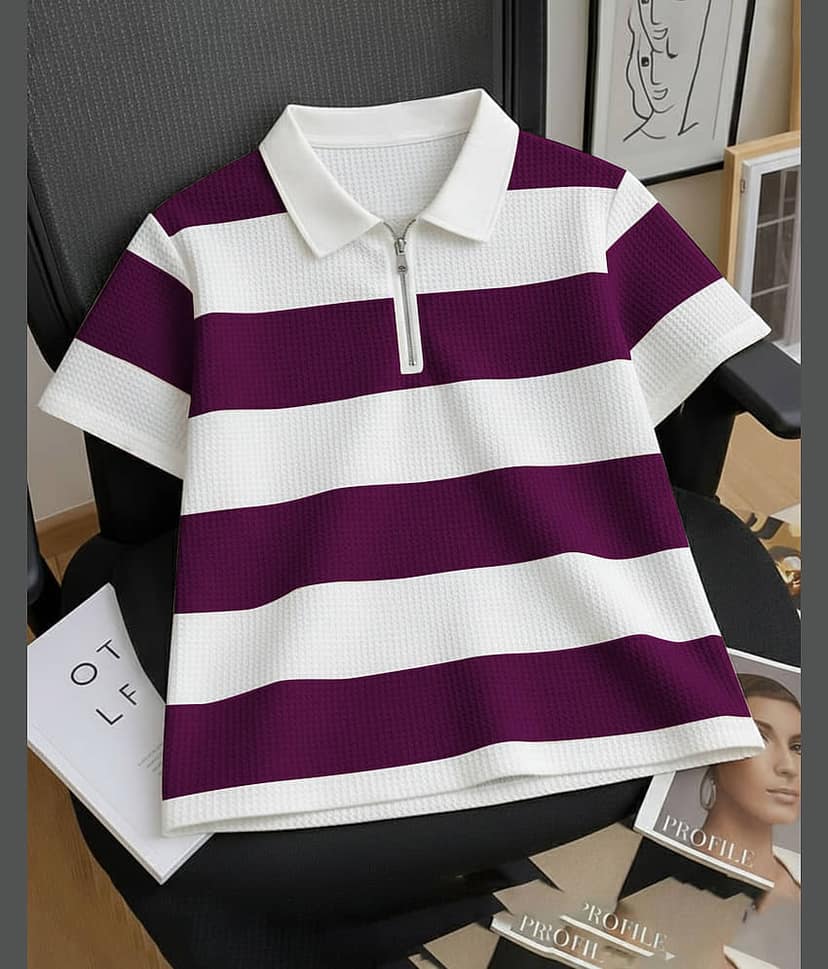 AOOSH Men Cotton Blend Regular Fit Checks Polo T Shirt ( Purple )