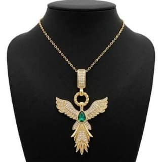 Phoenix Wing Emerald Pendant Necklace | Gold-Tone Anti-Tarnish Imitation Jewellery