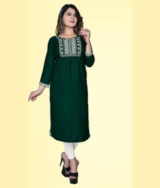 haya fashion - Green Rayon Women's Straight Kurti ( Pack of 1 )