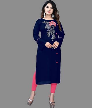 haya fashion - Navy Blue Rayon Women's Straight Kurti ( Pack of 1 )