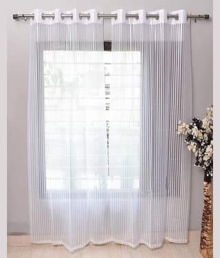 Homefab India Textured Sheer Eyelet Curtain 7 ft ( Pack of 2 ) - Cream