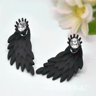 Pinapes Angle-Wings-Design Plain Black Dangle Earrings for Women