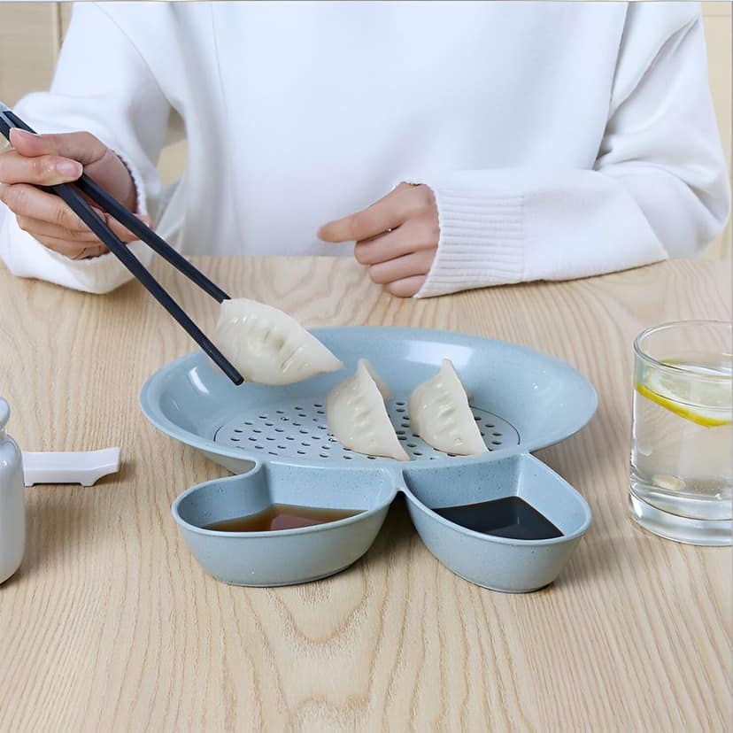 Dumpling Serving Plate – With Strainer & Dual Sauce Compartments view 2