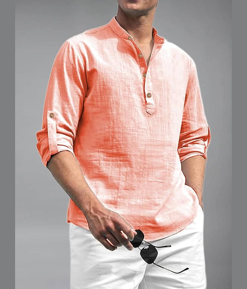 BHUVIKOO Cotton Blend Plain Shirt Style Kurta For Men ( Light Green )