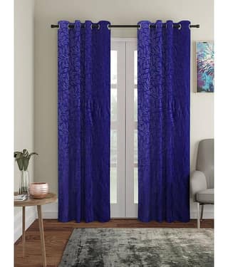Cortina - Floral Embossed Room Darkening Eyelet Curtain-9 Ft-pack of 2